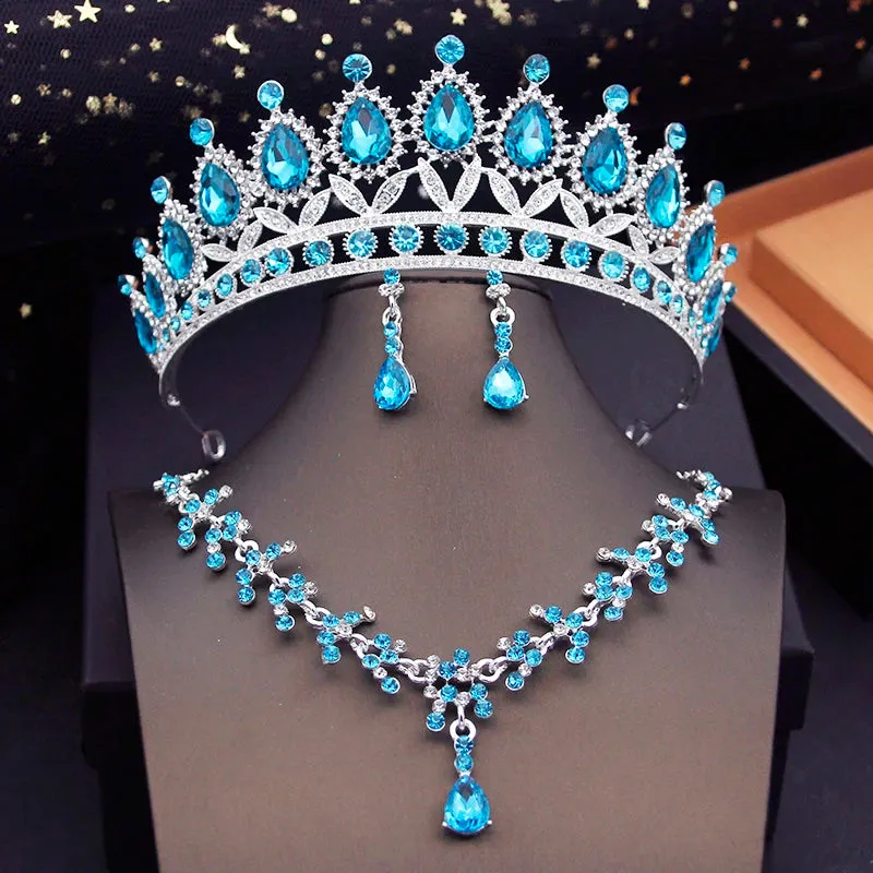 Colorful Party Tiara Crown Necklace Earrings Sets Costume Jewelry