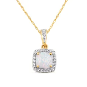 Created Opal & Diamond Necklace in 9ct Yellow Gold