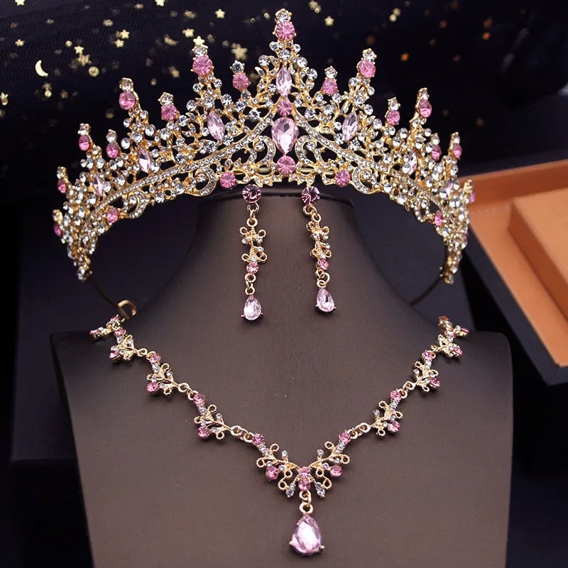 Crown Bridal Sets for Women Necklace Tiara Earrings Jewelry Accessories