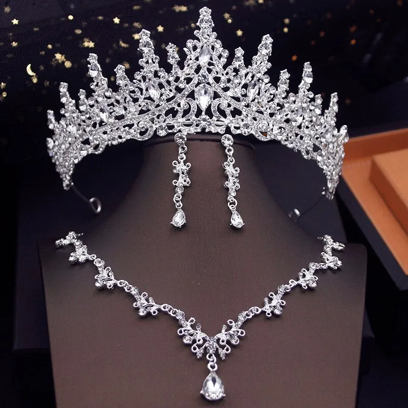 Crown Bridal Sets for Women Necklace Tiara Earrings Jewelry Accessories