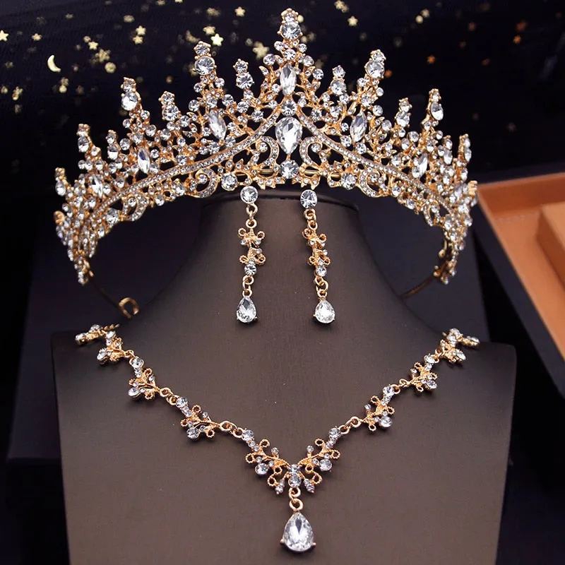 Crown Bridal Sets for Women Necklace Tiara Earrings Jewelry Accessories