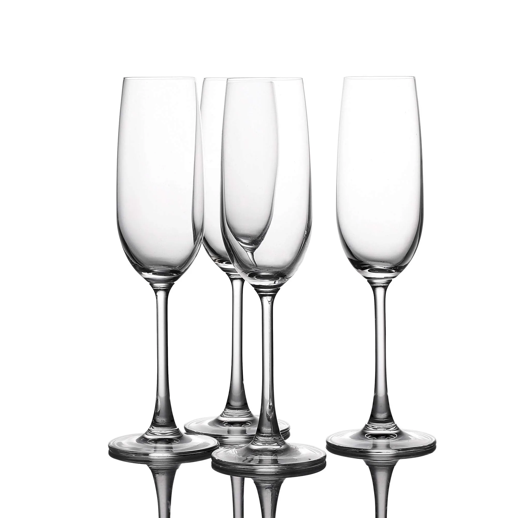 Crystal Champagne Flutes Glasses Set of 4 - Machine Made Glass (7 Ounce