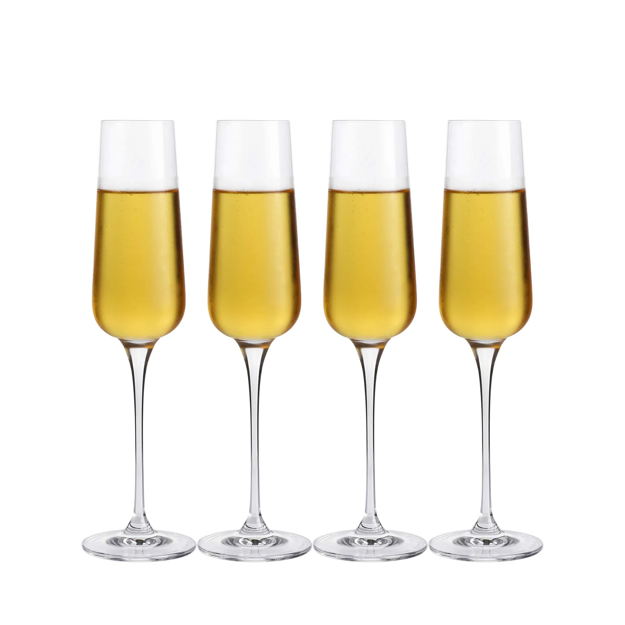 Crystal Champagne Flutes Glasses Set of 4 - Machine Made Glass (7 Ounce