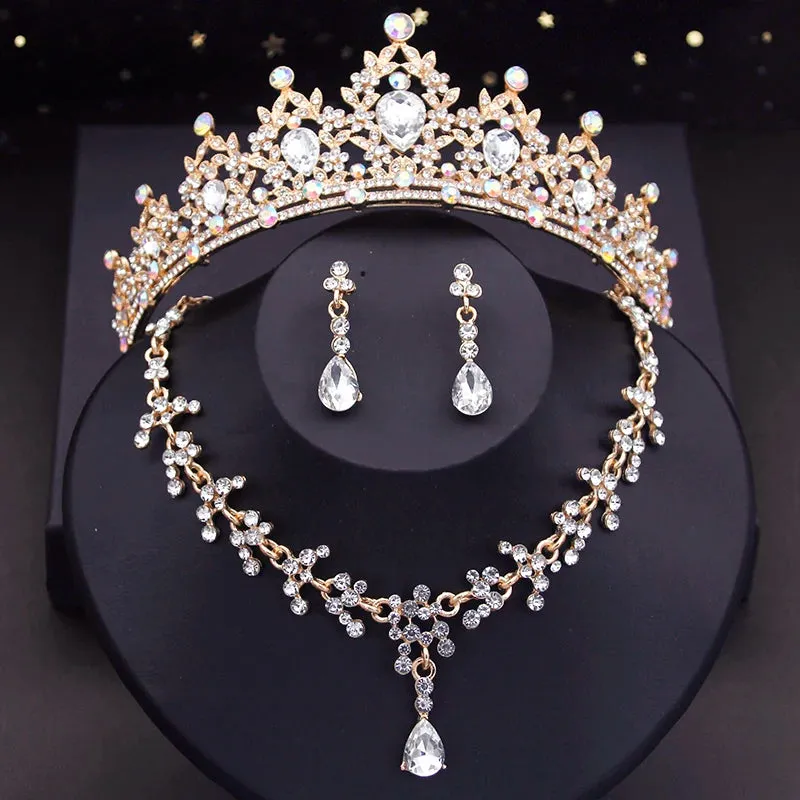 Crystal  Rhinestone Tiaras Crown Necklace Earrings Fashion Jewelry Set Accessories