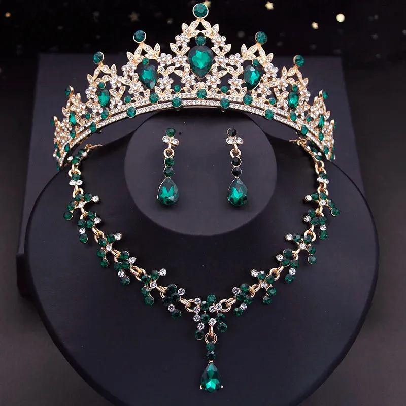 Crystal  Rhinestone Tiaras Crown Necklace Earrings Fashion Jewelry Set Accessories