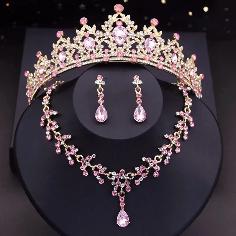 Crystal  Rhinestone Tiaras Crown Necklace Earrings Fashion Jewelry Set Accessories