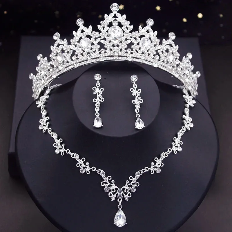 Crystal  Rhinestone Tiaras Crown Necklace Earrings Fashion Jewelry Set Accessories