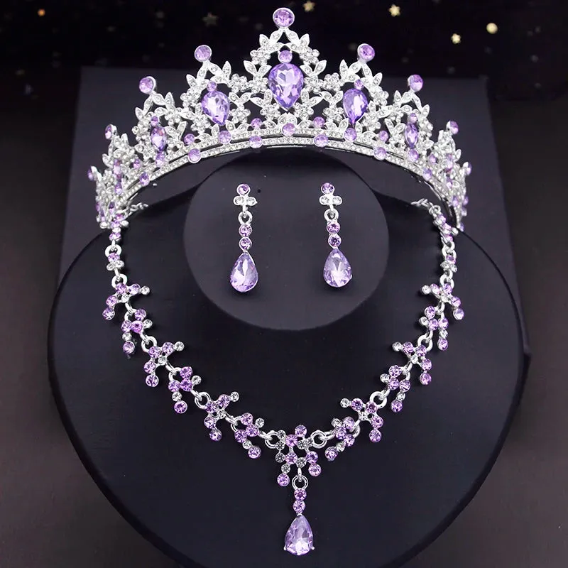 Crystal  Rhinestone Tiaras Crown Necklace Earrings Fashion Jewelry Set Accessories