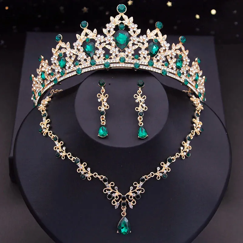 Crystal  Rhinestone Tiaras Crown Necklace Earrings Fashion Jewelry Set Accessories