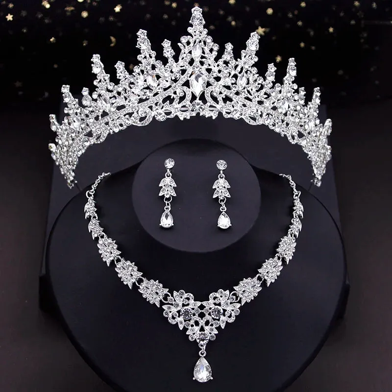 Crystal  Rhinestone Tiaras Crown Necklace Earrings Fashion Jewelry Set Accessories