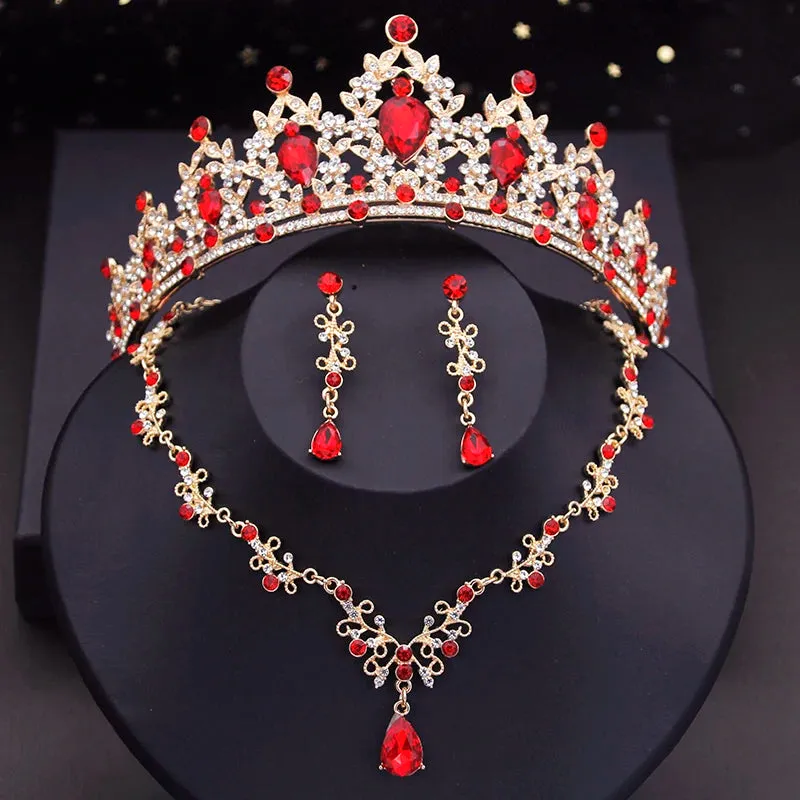 Crystal  Rhinestone Tiaras Crown Necklace Earrings Fashion Jewelry Set Accessories