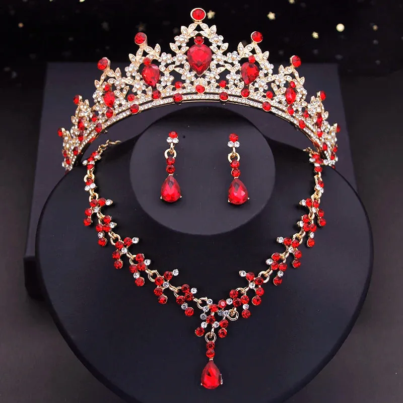 Crystal  Rhinestone Tiaras Crown Necklace Earrings Fashion Jewelry Set Accessories