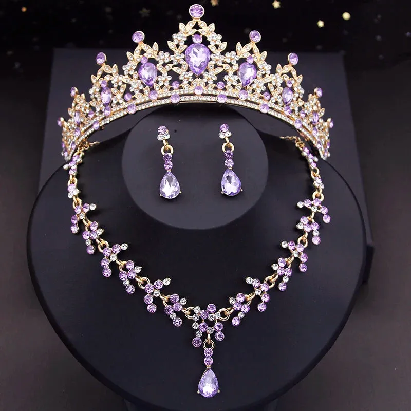 Crystal  Rhinestone Tiaras Crown Necklace Earrings Fashion Jewelry Set Accessories