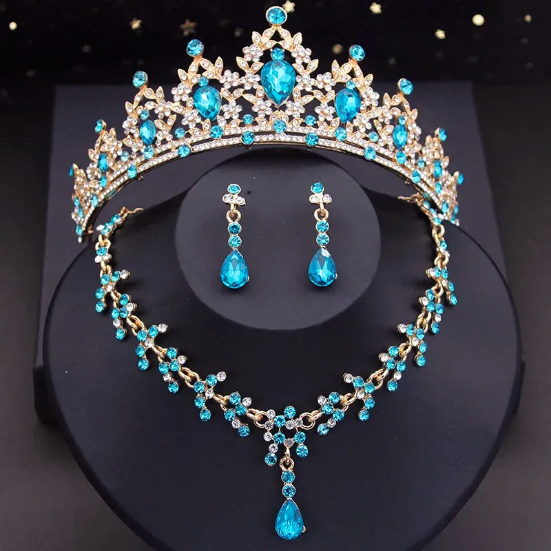 Crystal  Rhinestone Tiaras Crown Necklace Earrings Fashion Jewelry Set Accessories