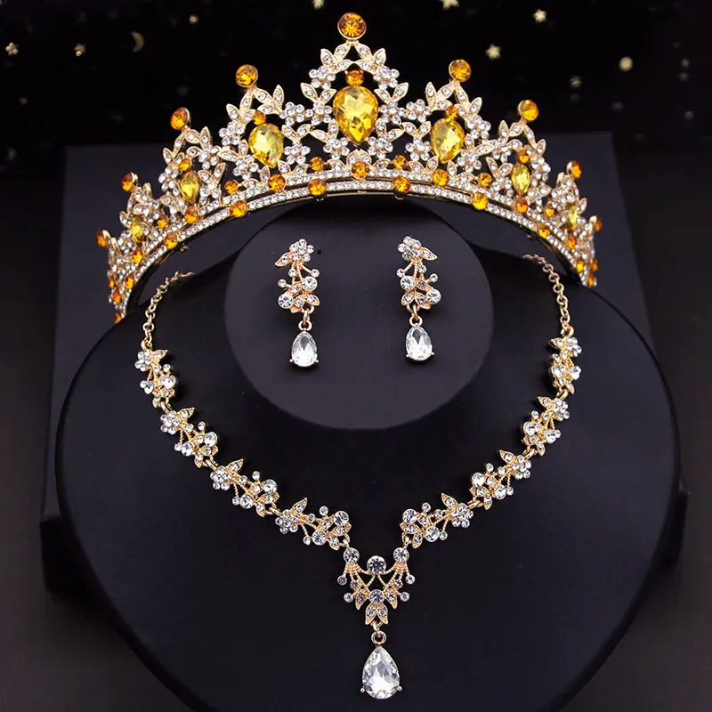 Crystal  Rhinestone Tiaras Crown Necklace Earrings Fashion Jewelry Set Accessories