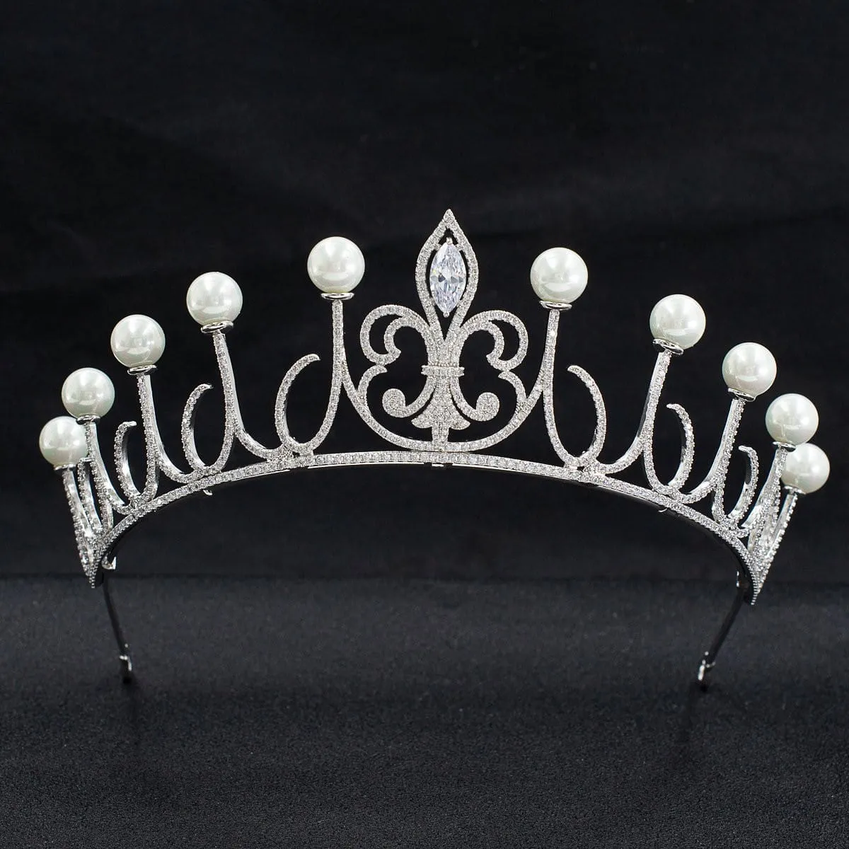 Cubic zircon wedding pearl tiara, bridal royal diadem head jewelry CH10326