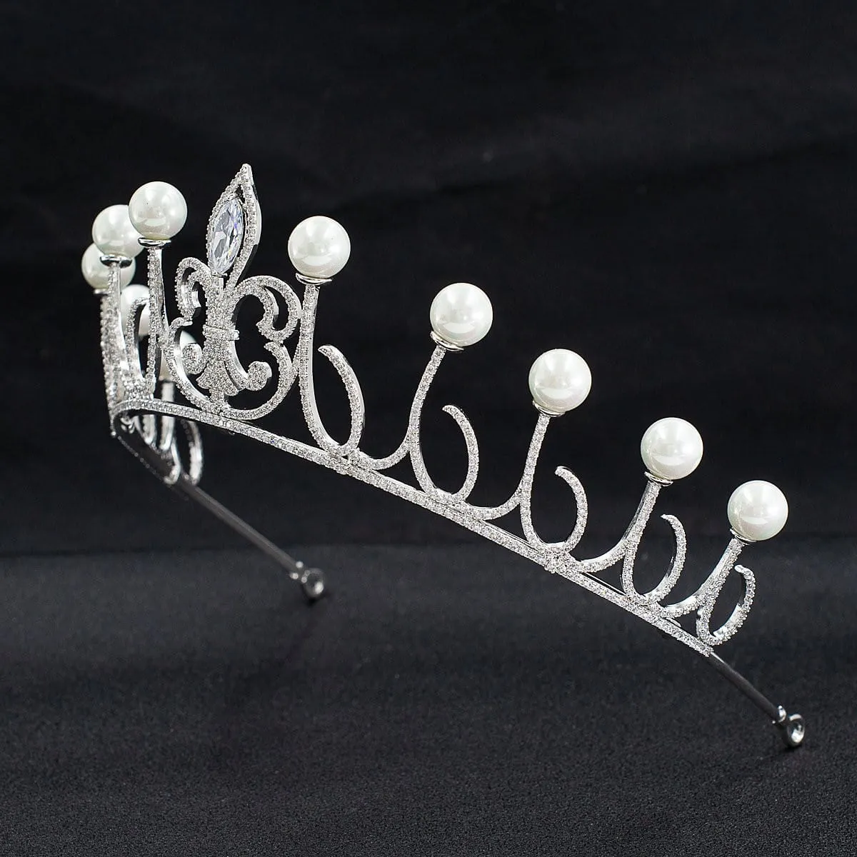 Cubic zircon wedding pearl tiara, bridal royal diadem head jewelry CH10326