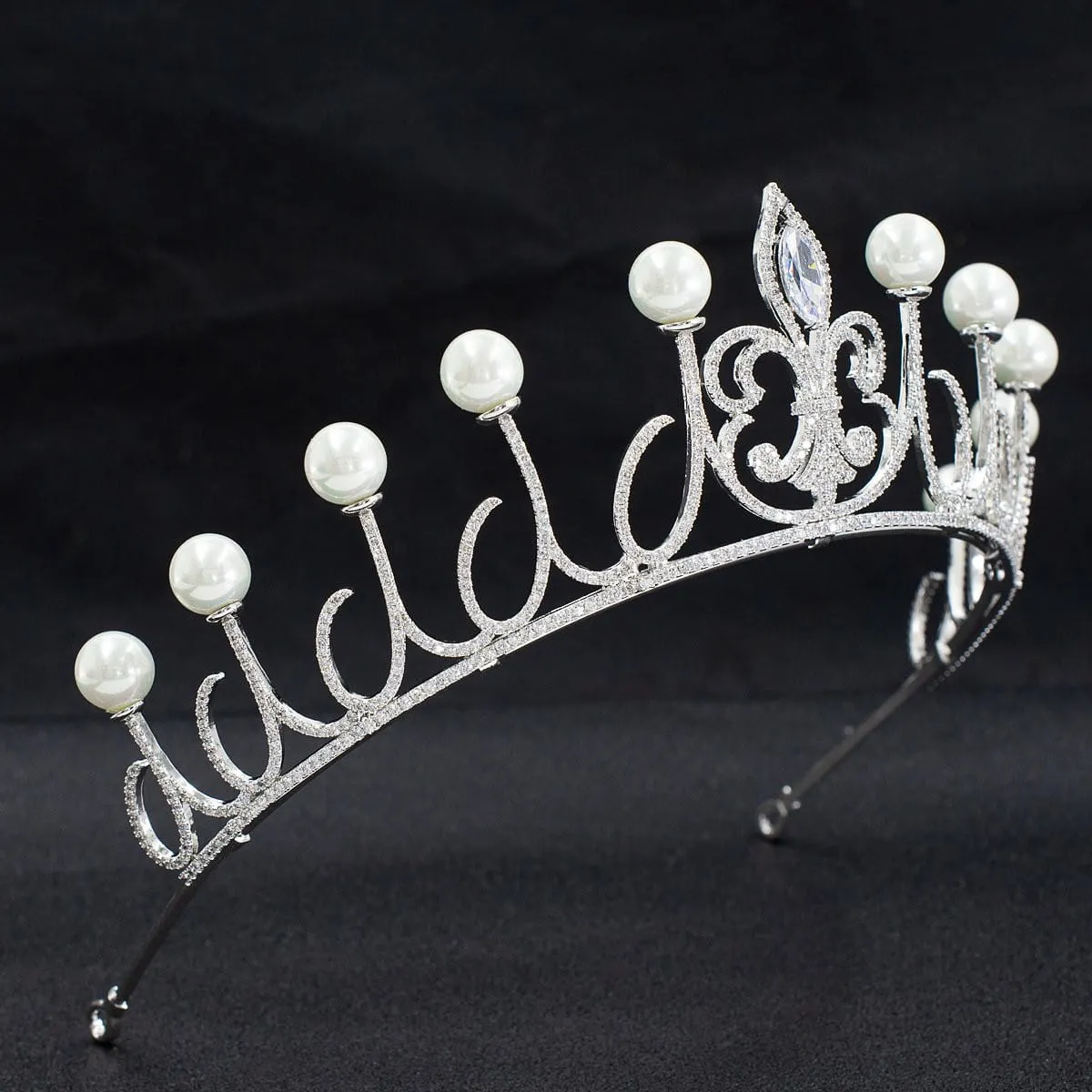 Cubic zircon wedding pearl tiara, bridal royal diadem head jewelry CH10326