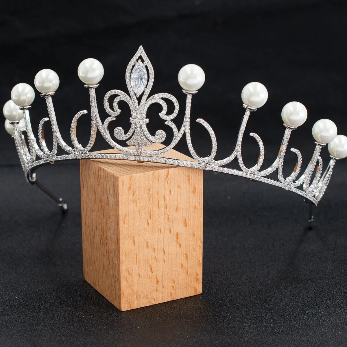 Cubic zircon wedding pearl tiara, bridal royal diadem head jewelry CH10326