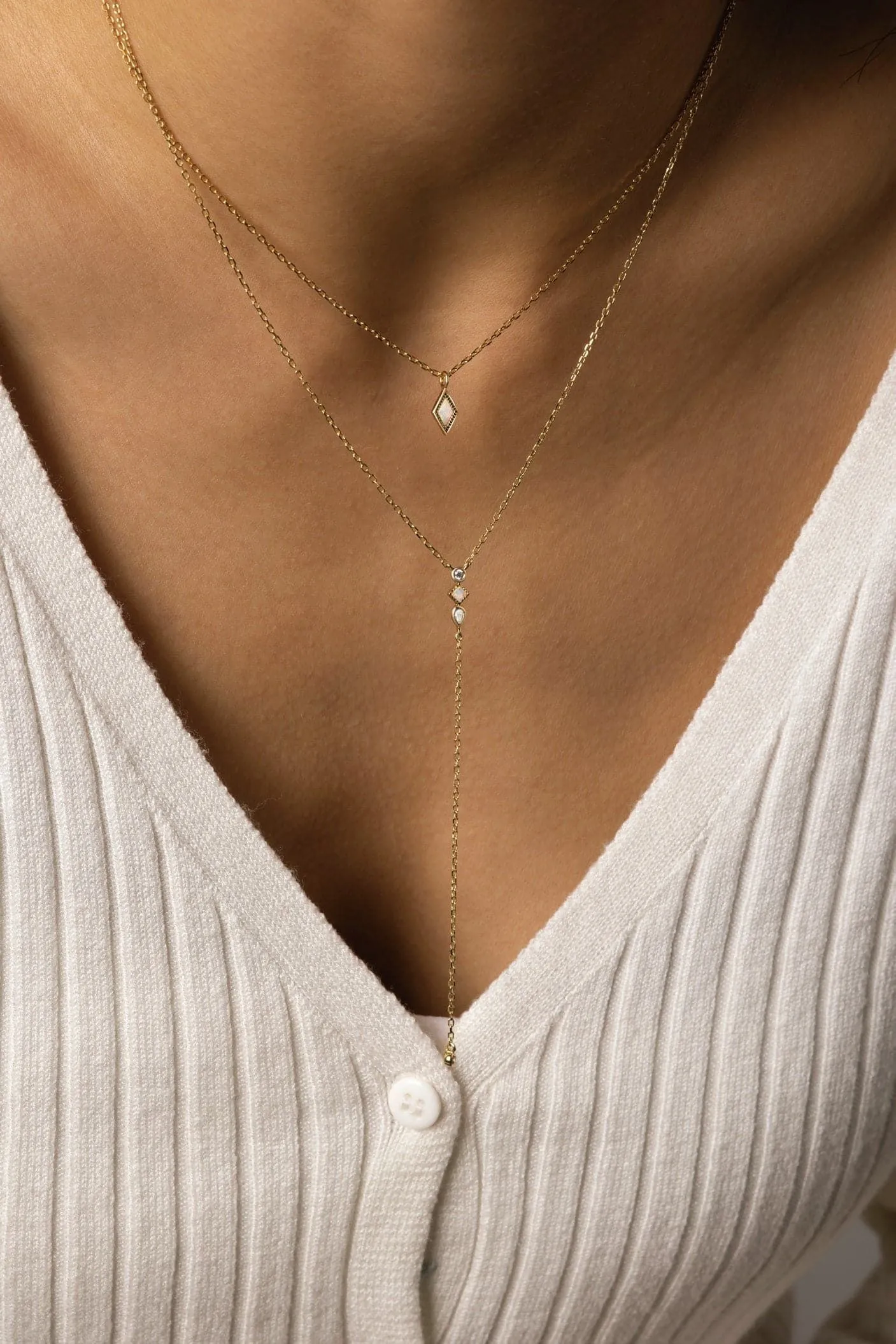 Cz & Opal Thin Chain Lariat