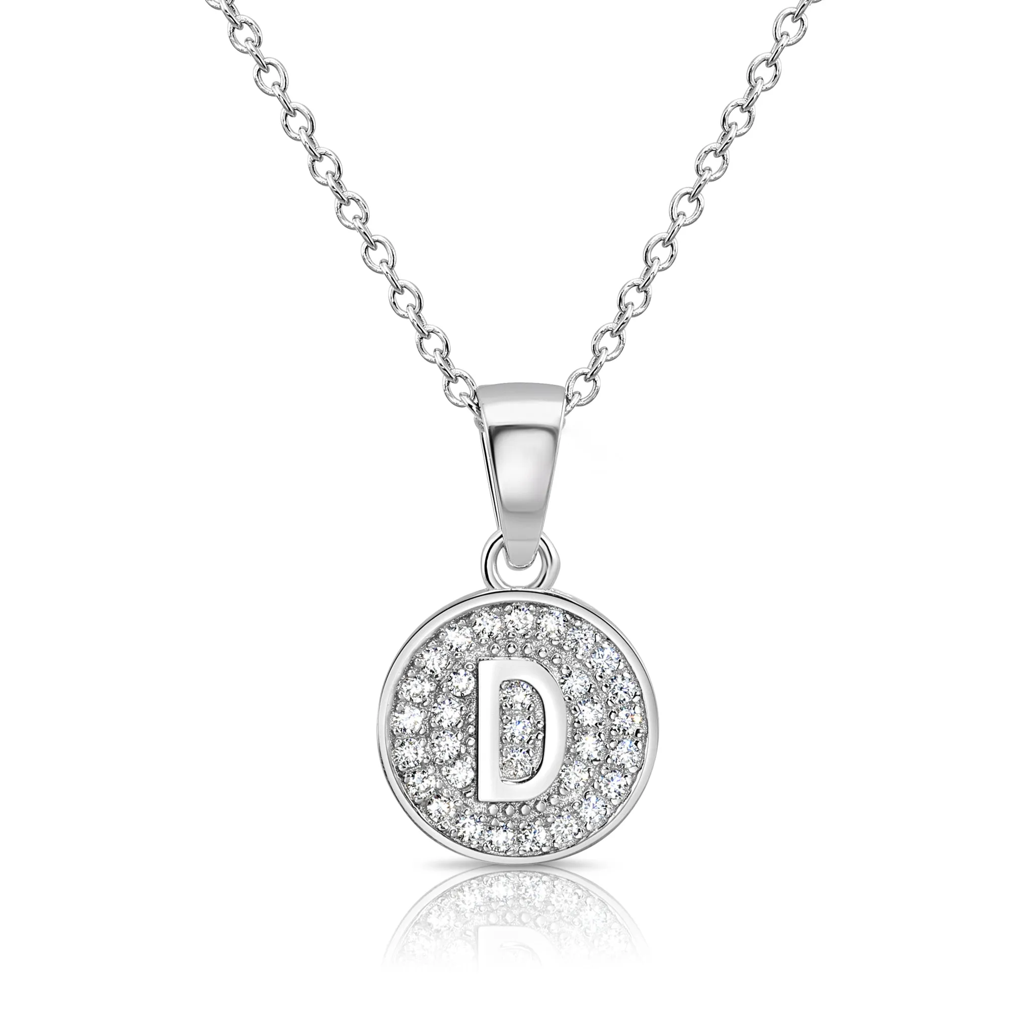 CZ Initial Round Charm Necklace (Letters A-Z) 16" 18" in Sterling Silver