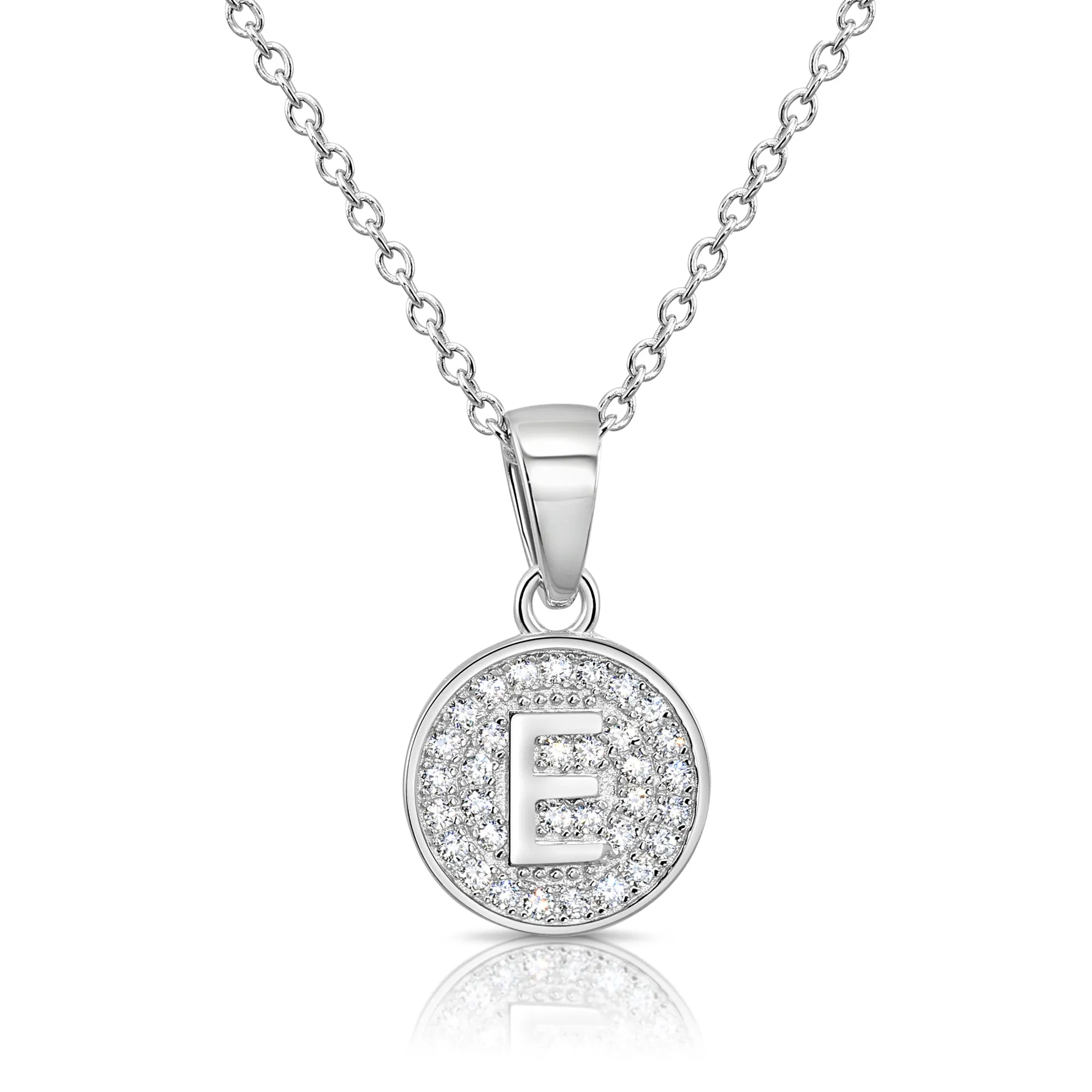 CZ Initial Round Charm Necklace (Letters A-Z) 16" 18" in Sterling Silver