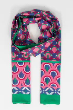 Dahlia Lightweight Cotton Scarf - Green/Pink, Retro Geometric