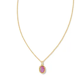 Daphne Framed Short Pendant in Gold & Magenta Kyocera Opal