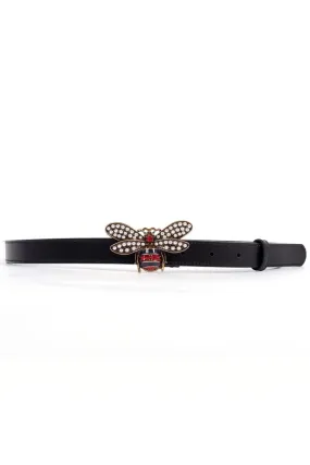 Designer Bee Pearl Diamante Embellished Buckle Faux Leather Belt