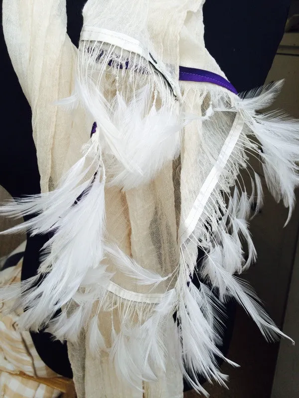 Designer Handmade Feather Scarf with Purple Trim