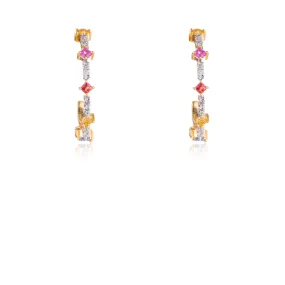 Diamond and Ruby Hoop Earrings, 14K Yellow Gold