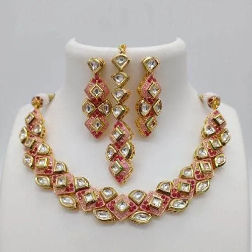 Diamond Cut Meena Necklace Set