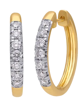 Diamond Earrings - 10ct Yellow Gold Diamond Set Hoop Earrings - 784164