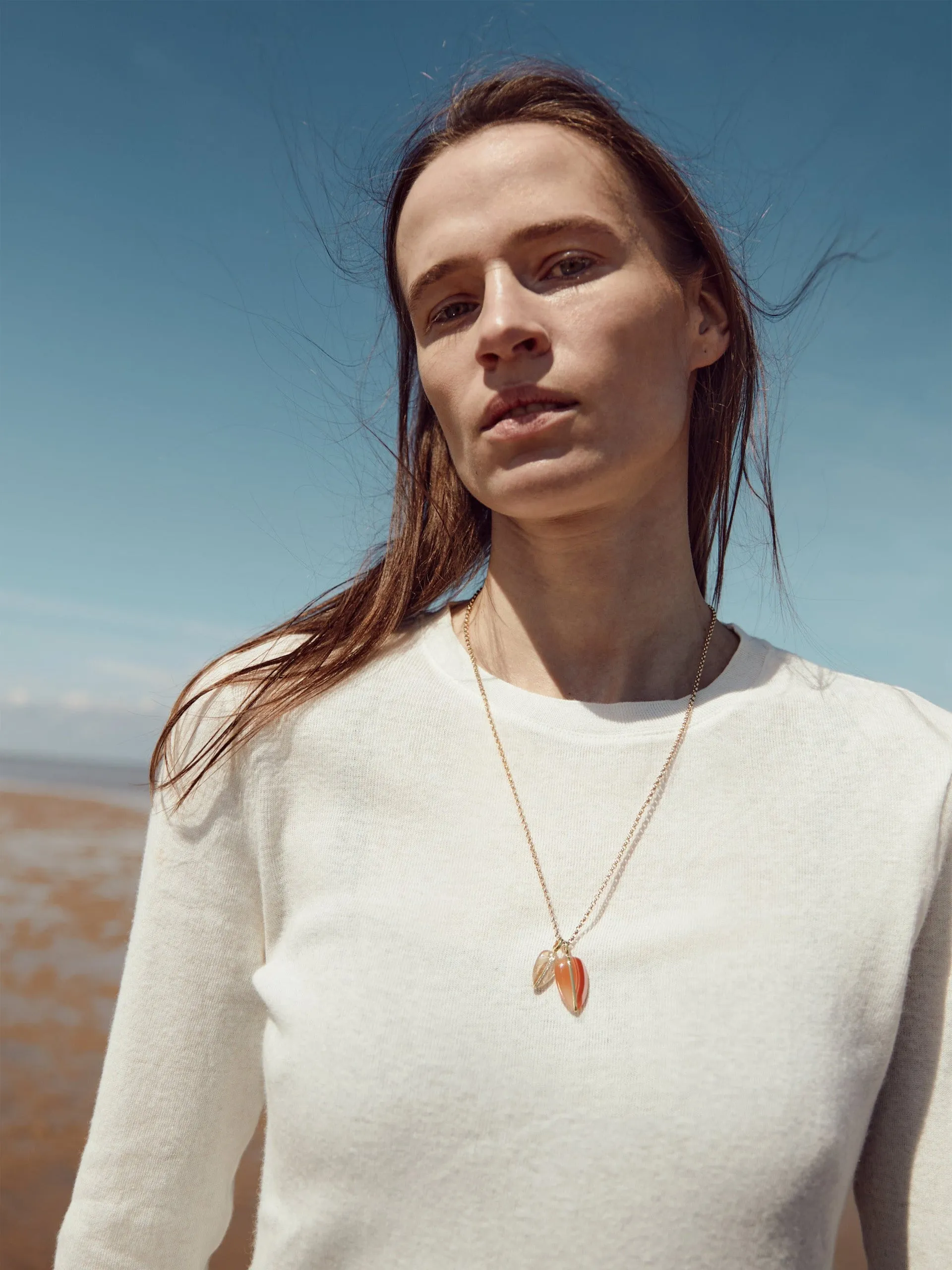 Diamond rutilated quartz and red carnelian Savannah pebble necklace set