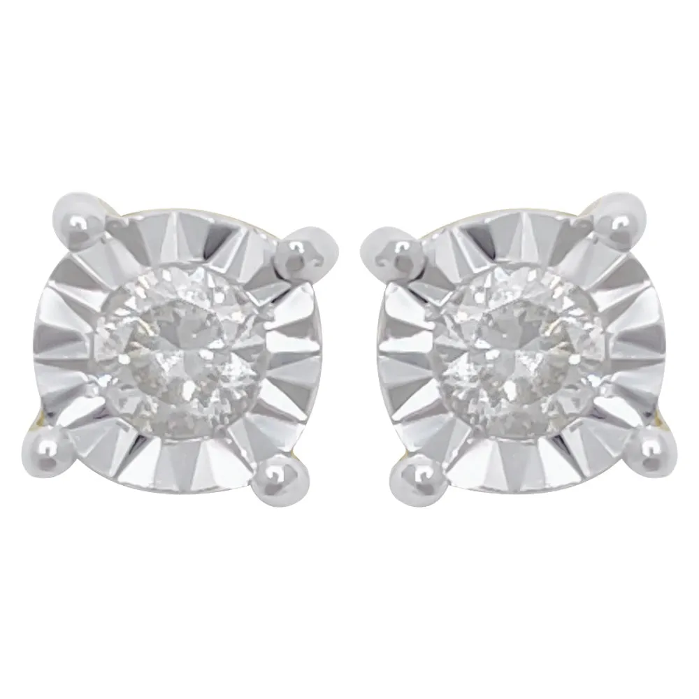 Diamond Stud Earrings Miracle Setting 10K White or Yellow Gold