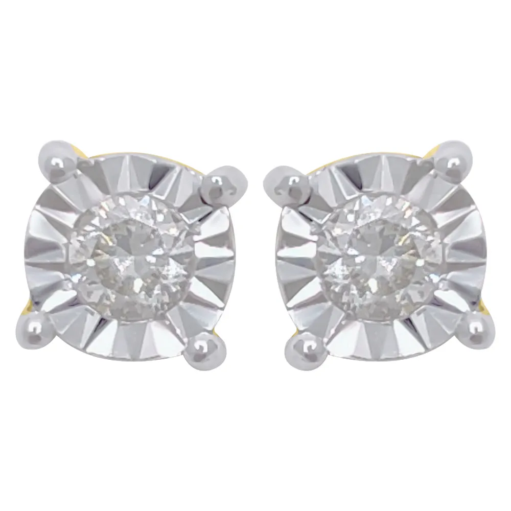 Diamond Stud Earrings Miracle Setting 10K White or Yellow Gold