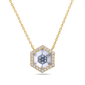 Diamond White Quartz Hexagon Pendant Necklace