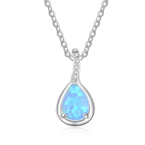 Droplet Blue Opal Zircon Sterling Silver Necklace