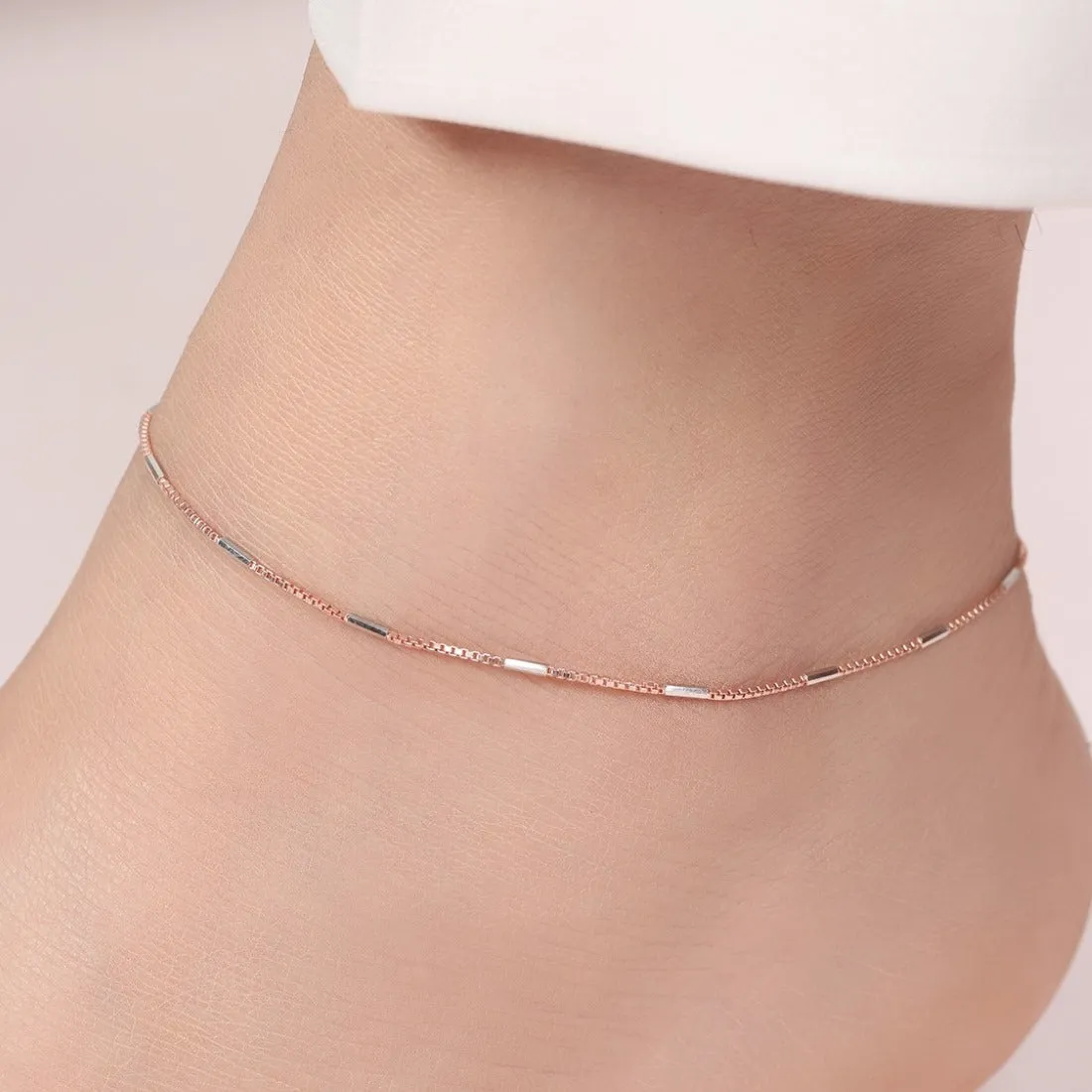 Dual Tone Elegance 925 Sterling Silver Anklet with Box Chain