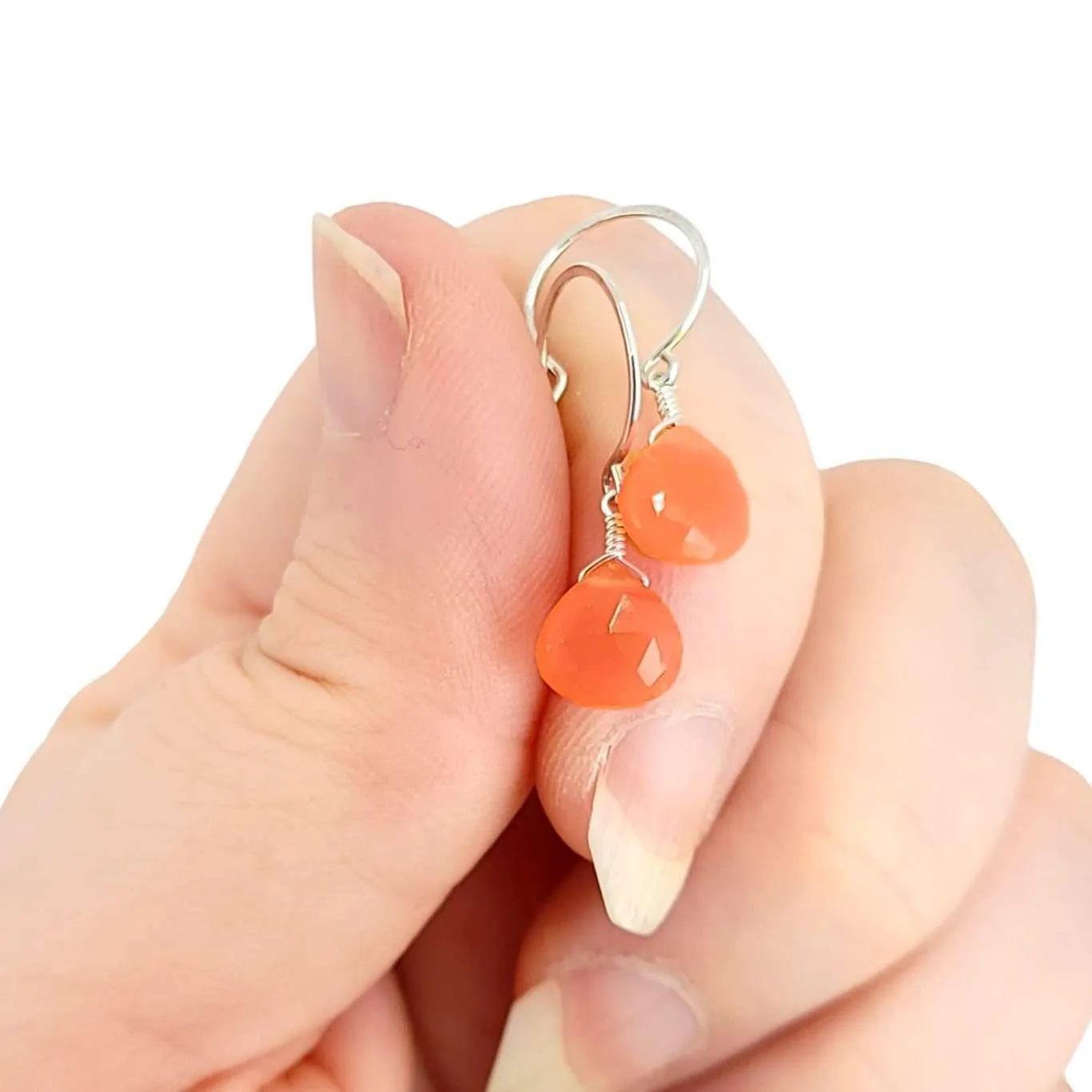 Earrings - Ruby Chalcedony (Orange) Gemstone Drops Sterling by Foamy Wader