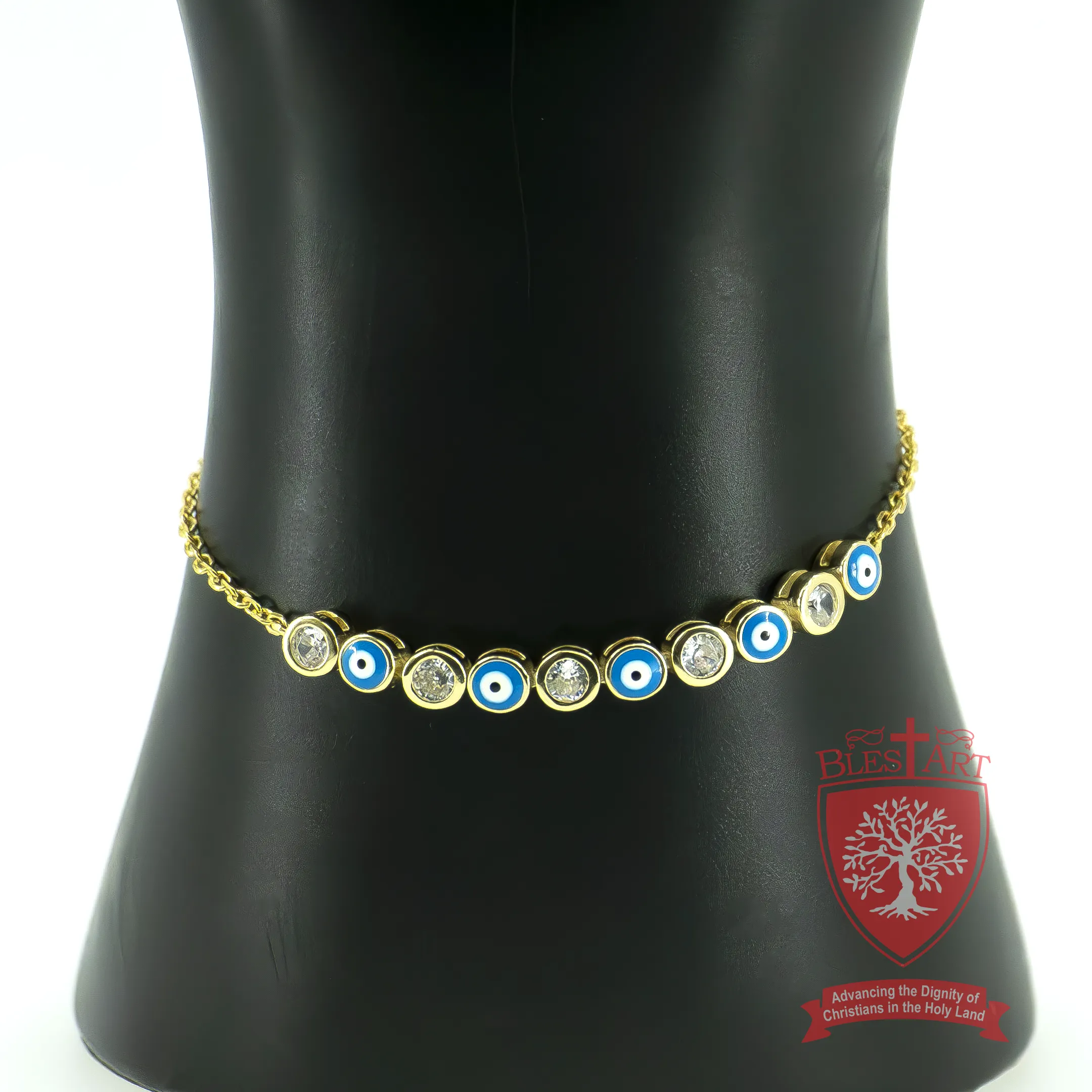 Elegant Gold-Plated Bracelet with Enamel Blue Eye Charms