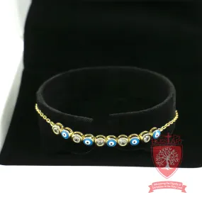 Elegant Gold-Plated Bracelet with Enamel Blue Eye Charms