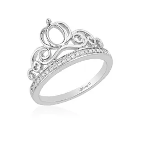 Enchanted Disney Fine Jewelry Jewelili Sterling Silver With 1/10 Cttw Natural White Diamond Cinderella Tiara Ring