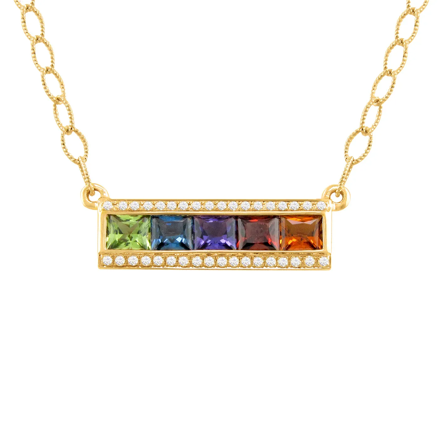 Eternal Love Bar Pendant Necklace with Multicolor Gemstones