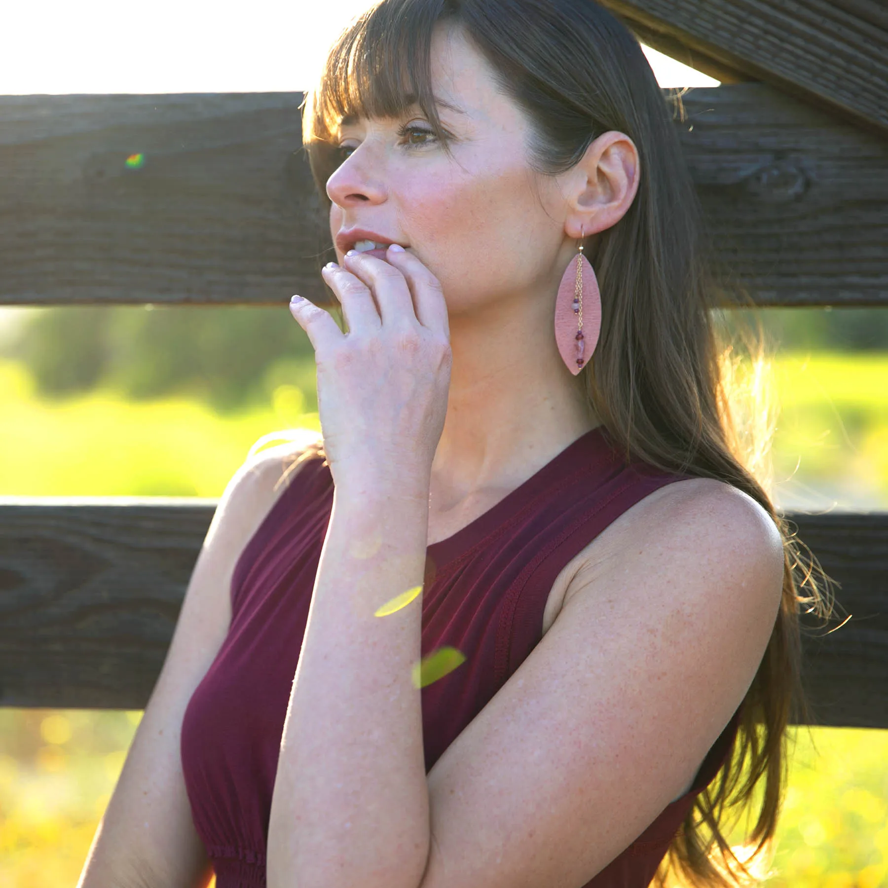 Ethereal Gemstone Leather Earrings