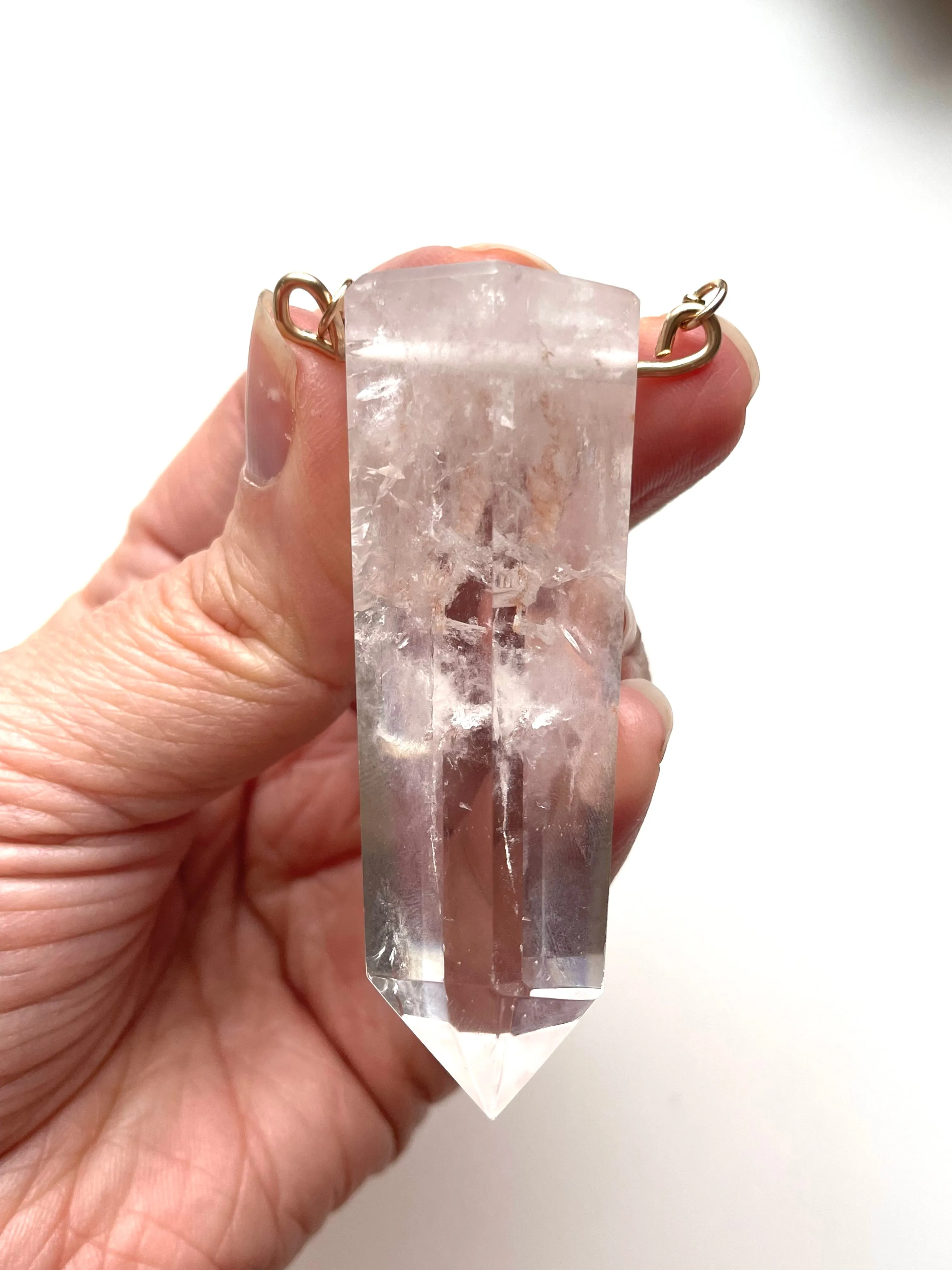 Extra large Chunky Clear Quartz Tower Necklace 14kt Gold filled