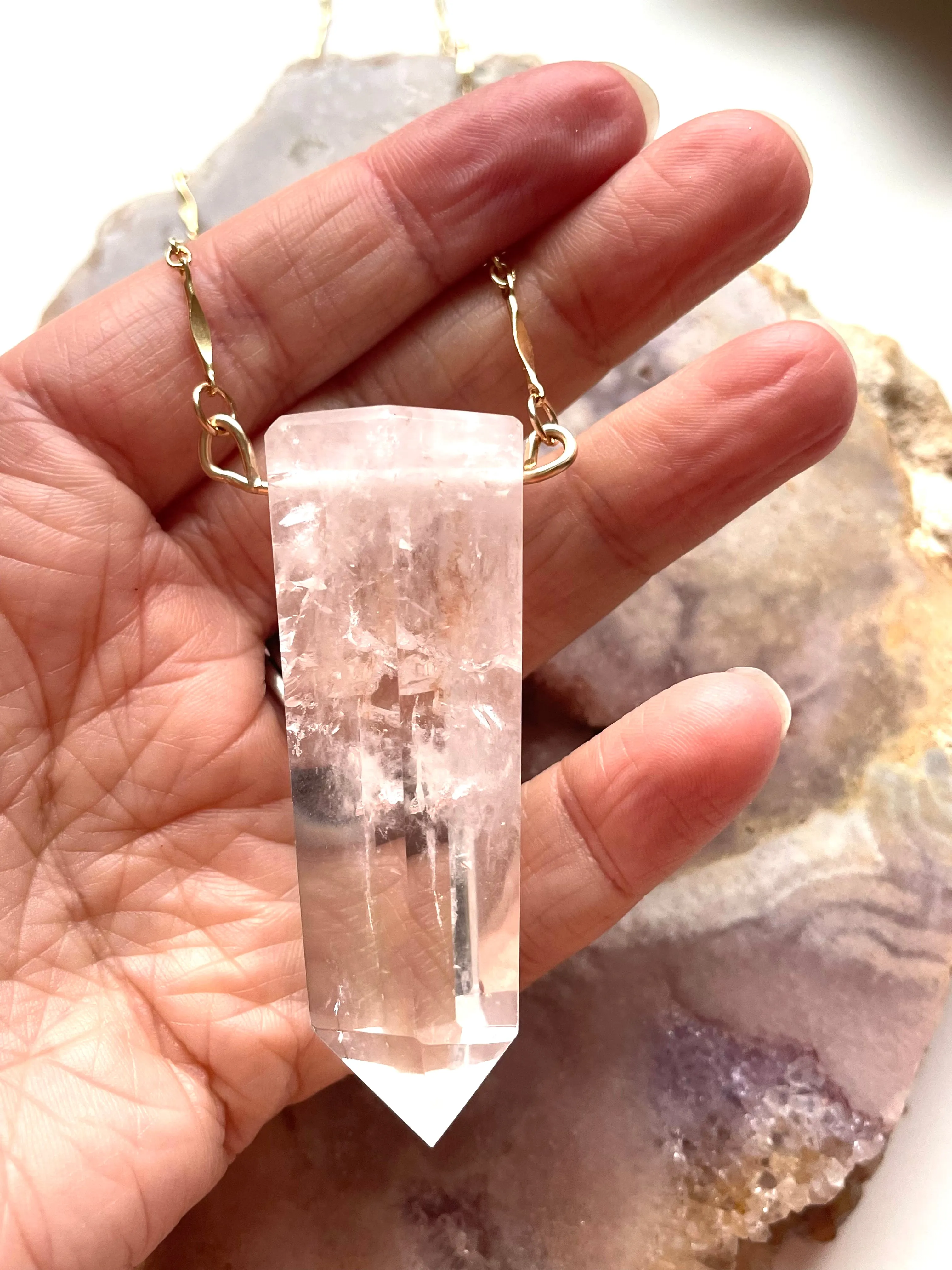 Extra large Chunky Clear Quartz Tower Necklace 14kt Gold filled