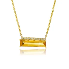 Fancy Cut Citrine & Diamond Pendant w/Chain