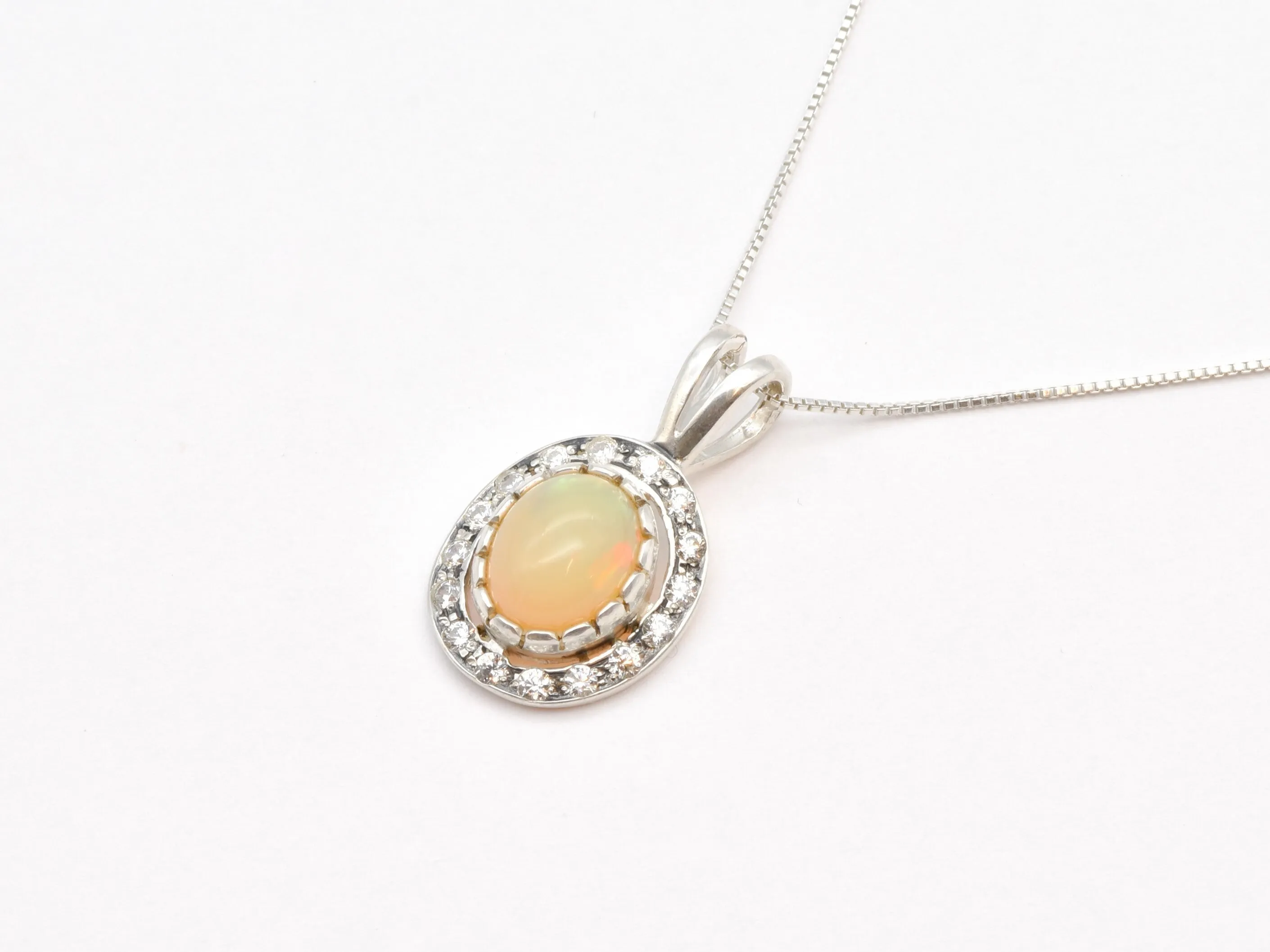 Fire Opal Pendant - Natural Opal Necklace - Vintage Oval Necklace