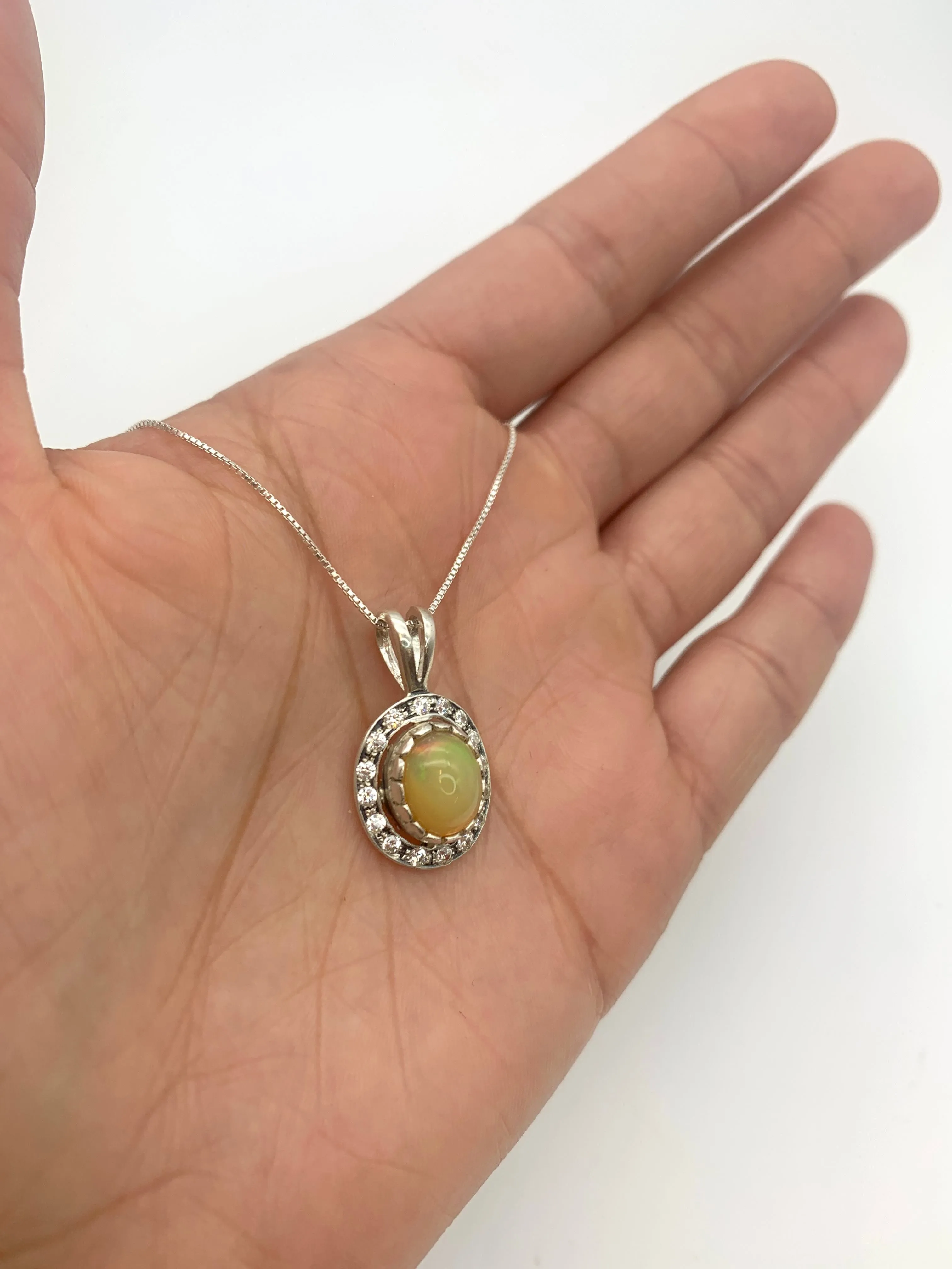 Fire Opal Pendant - Natural Opal Necklace - Vintage Oval Necklace